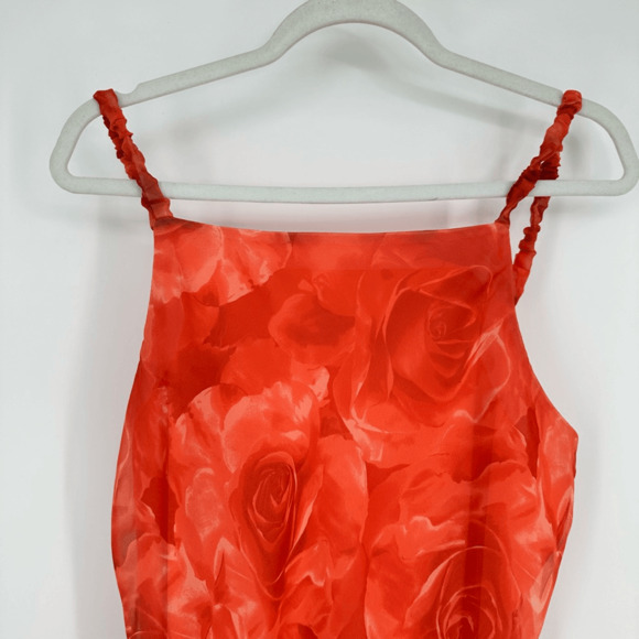 Vintage 90s Y2K Chiffon Dress Size S Floral Orange Knee Length Prom Bodycone - Picture 11 of 12